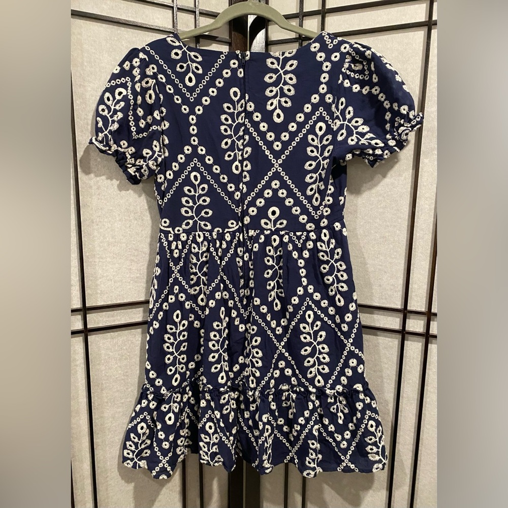 Mi ami Navy and White Embroidered Baby Doll Mini Dress - Picture 3 of 11